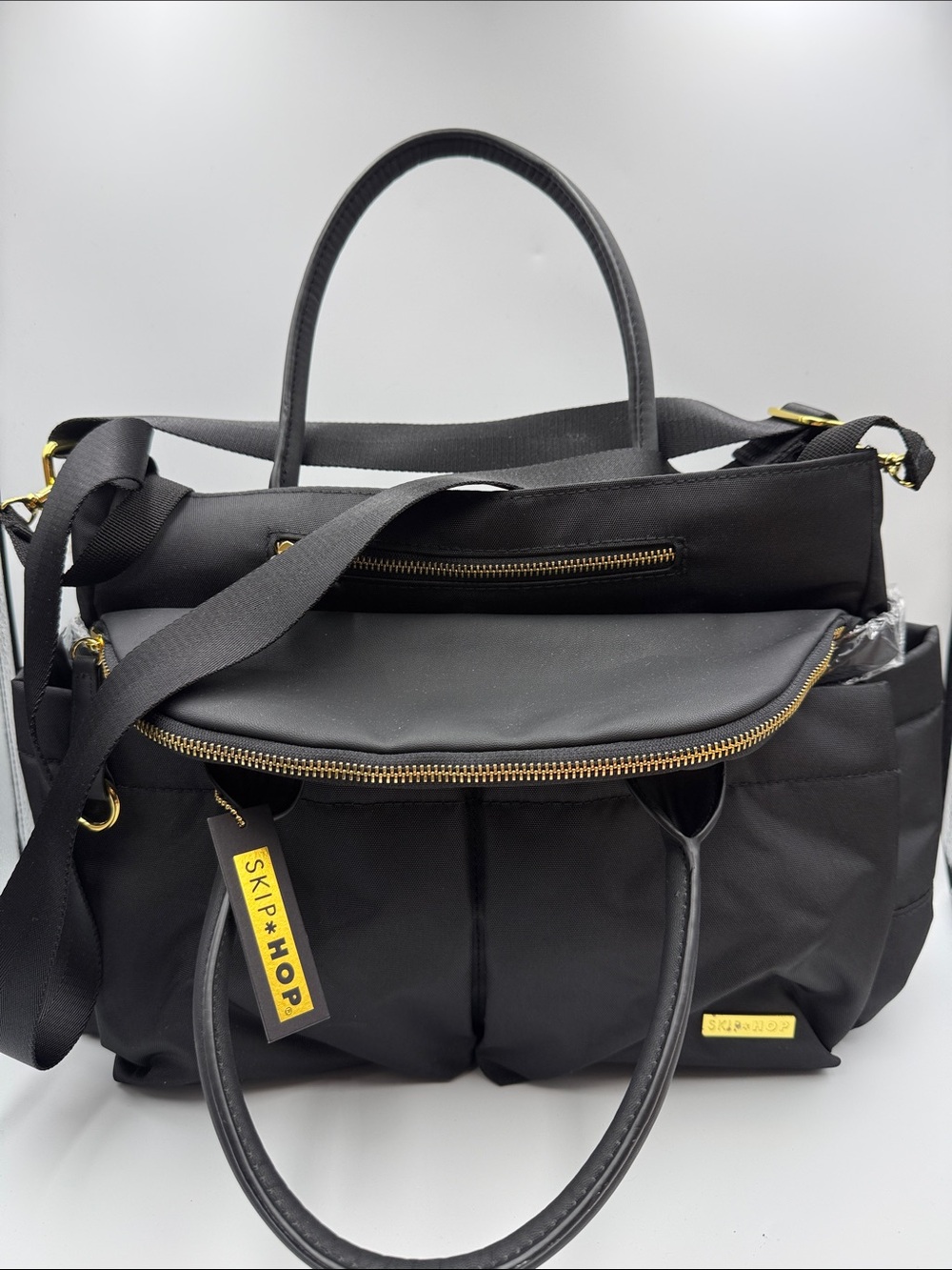 Skip Hop Black Chelsea Diaper Bag with Gold Hardware NWT